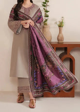 Grace W755 - Embroidered 3pc Marina Dress With Printed Shawl.