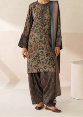 Grace W832 - Digital Printed 3pc Karandi Dress With Digital Printed Karandi Shawl.
