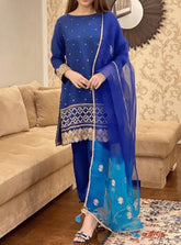 Grace S448- Embroidered 3pc kataan silk dress with embroidered chiffon dupatta.