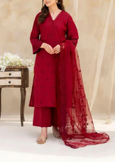 Grace S1225-Embroidered 3pc CHIKANKARI Lawn Dress With Embroidered Organza Dupatta.