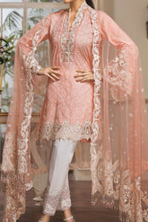 Grace S357-Embroidered 3pc lawn chickan dress with embroidered net dupatta.