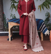 Grace W689-Embroidered 3pc Marina Dress With Embroidered Marina Dupatta