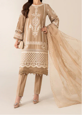 Grace W854-Embroidered 3pc Marina Dress With Printed Organza Dupatta.