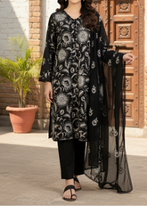 Grace W185 - Embroidered 3pc marina dress with embroidered chiffon dupatta