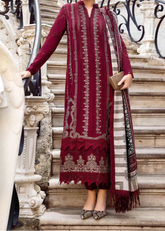 Grace W714-Embroidered 3pc Marina Dress With Printed Shawl