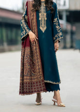Grace W716-Embroidered CHIKANKARI 3pc Marina Dress With Printed Shawl