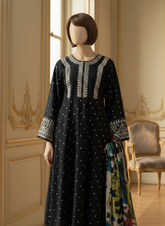Grace W532-Embroidered 3pc marina dress with Printed shawl.