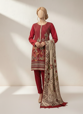 Grace W534-Embroidered 3pc khaddar dress With Printed shawl.