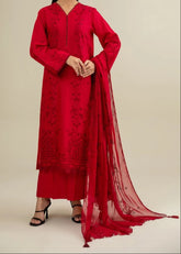 Grace W852-Embroidered 3pc Chikankari Marina Dress With Embroidered Chikankari Chiffon Dupatta.