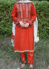 Grace W527-Embroidered 3pc marina dress with Printed Shawl.