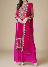 MAGENTA– Embroidered Chiffon Unstitched 3Pc Suit.