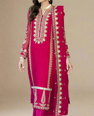 MAGENTA– Embroidered Chiffon Unstitched 3Pc Suit.