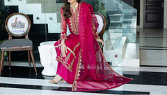 MAGENTA– Embroidered Chiffon Unstitched 3Pc Suit.