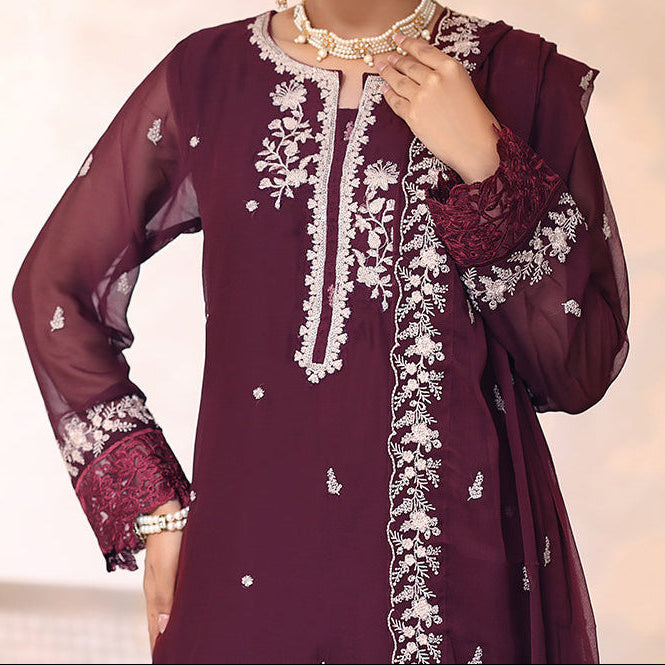 CHERRY MIST – Embroidered Chiffon Unstitched 3PC Suit.