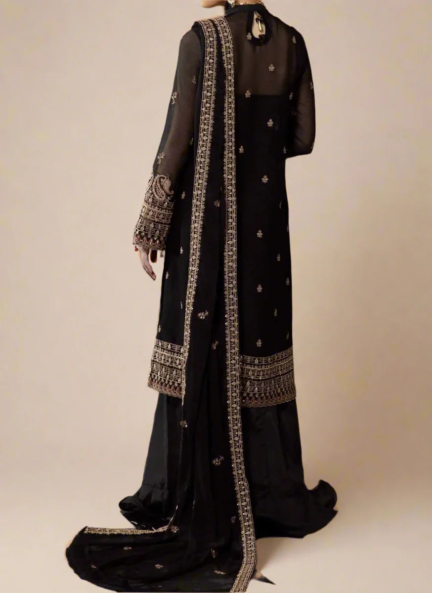 Grace Z-(Rich Black) -Stitched Embroidered chiffon 3Pc Suit