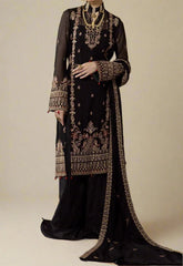 Grace Z-(Rich Black) -Stitched Embroidered chiffon 3Pc Suit