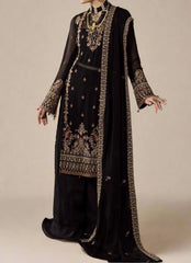 Grace Z-(Rich Black) -Stitched Embroidered chiffon 3Pc Suit