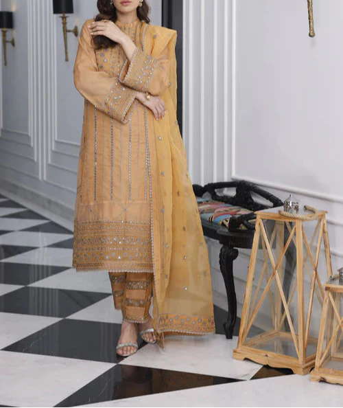 MARIGOLD– Embroidered Chiffon Unstitched 3Pc Suit.