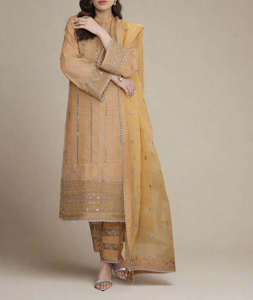 Grace Z-(MARIGOLD) -Stitched Embroidered chiffon 3Pc Suit