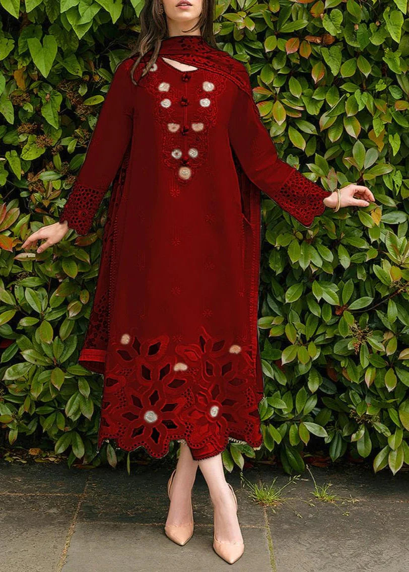 Grace Z91- Stitched Embroidered 3pc Lawn dress with Printed Munar Dupatta.