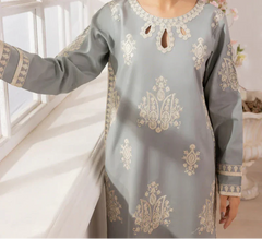 Grace Z-(S1274) - Stitched Embroidered 3pc Lawn Dress With Printed Munar Dupatta.