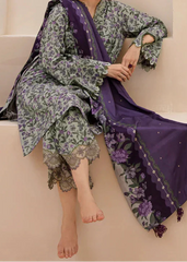 Grace W816 - Digital Printed 3pc Karandi Dress With Digital Printed Karandi Shawl.