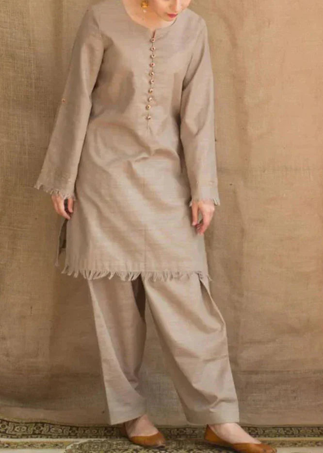 Grace Z-(W623)- Stitched Embroidered 3pc Marina Dress With Printed Shawl.