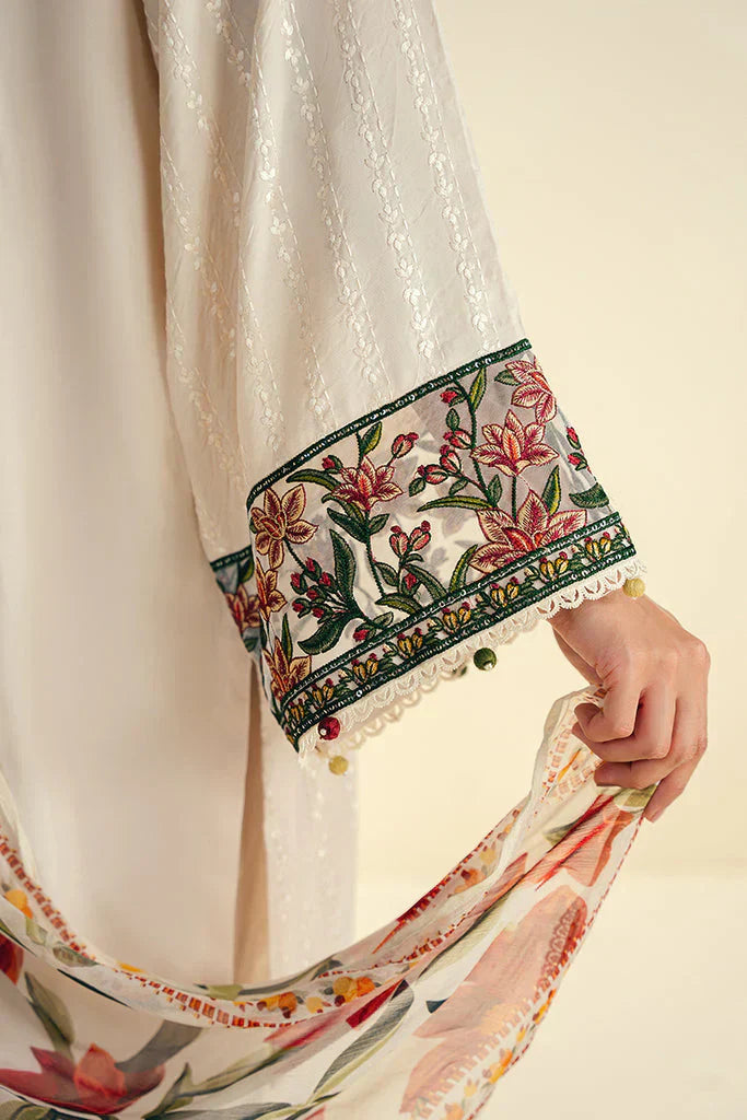 Grace Z93- Stitched Embroidered 3pc Lawn Dress With Printed Munar Dupatta.