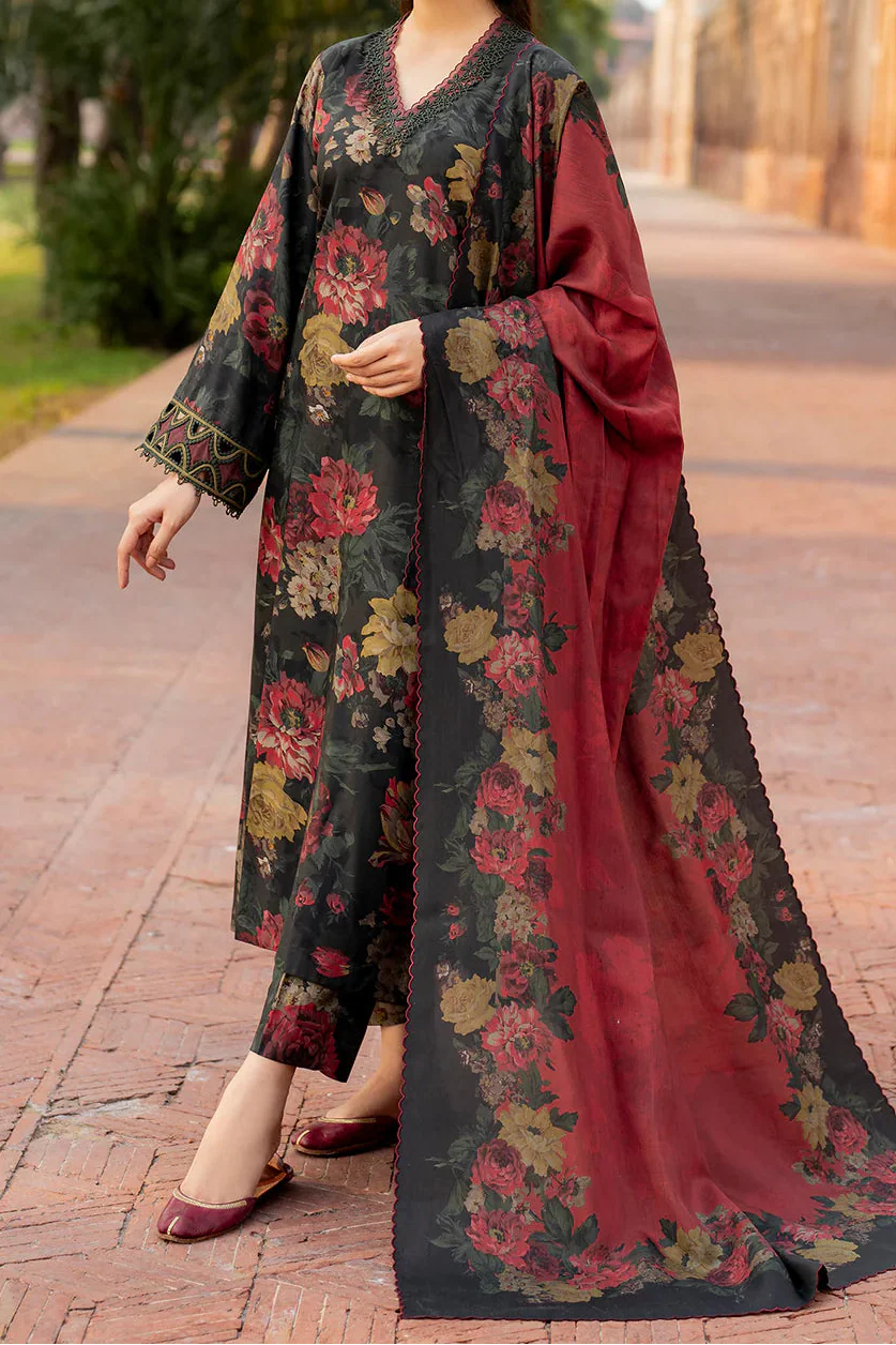 Grace W802 - Digital Printed 3pc Karandi Dress With Digital Printed Karandi Shawl.