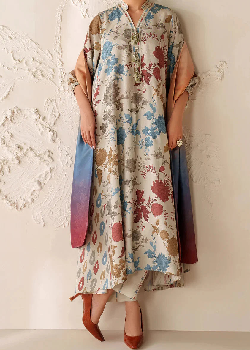 Grace W781 - Digital Printed 3pc Karandi Dress With Digital Printed Karandi Shawl.