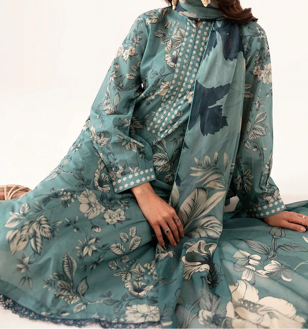 Grace W808 - Digital Printed 3pc Karandi Dress With Digital Printed Karandi Shawl.
