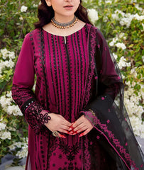 Grace Z-(S1186) - Stitched Embroidered 3pc Lawn Dress With Embroidered Organza Dupatta.