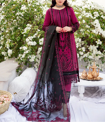 Grace Z-(S1186) - Stitched Embroidered 3pc Lawn Dress With Embroidered Organza Dupatta.