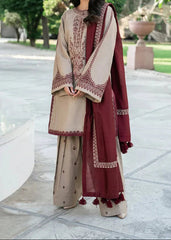 Grace W709-Embroidered 3pc Marina Dress With Printed Shawl