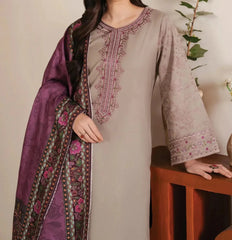 Grace W755 - Embroidered 3pc Marina Dress With Printed Shawl.