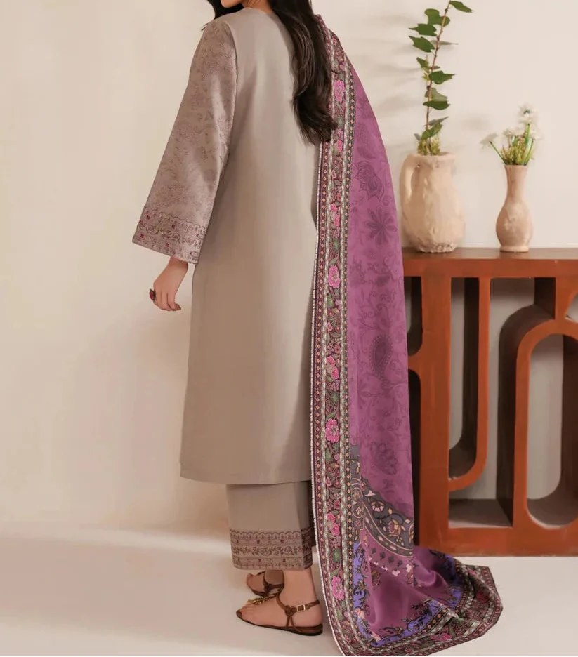 Grace W755 - Embroidered 3pc Marina Dress With Printed Shawl.