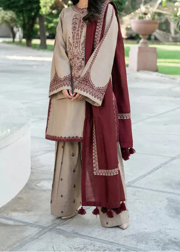 Grace W709-Embroidered 3pc Marina Dress With Dyed Marina Shawl