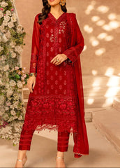 WINE SCARLET– Embroidered Chiffon Unstitched 3Pc Suit.