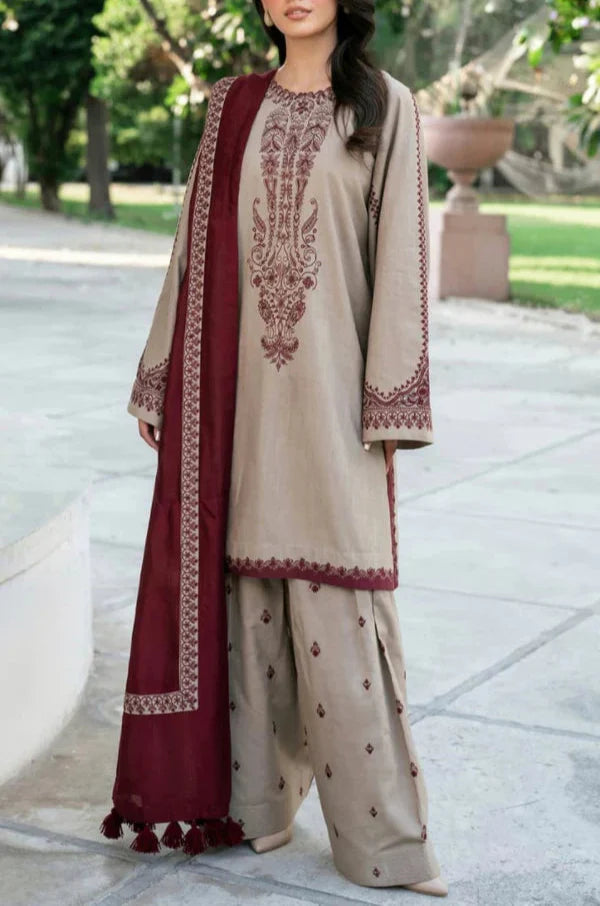 Grace S1235-Embroidered 3pc Lawn Dress With Embroidered Cotton Net Dupatta.