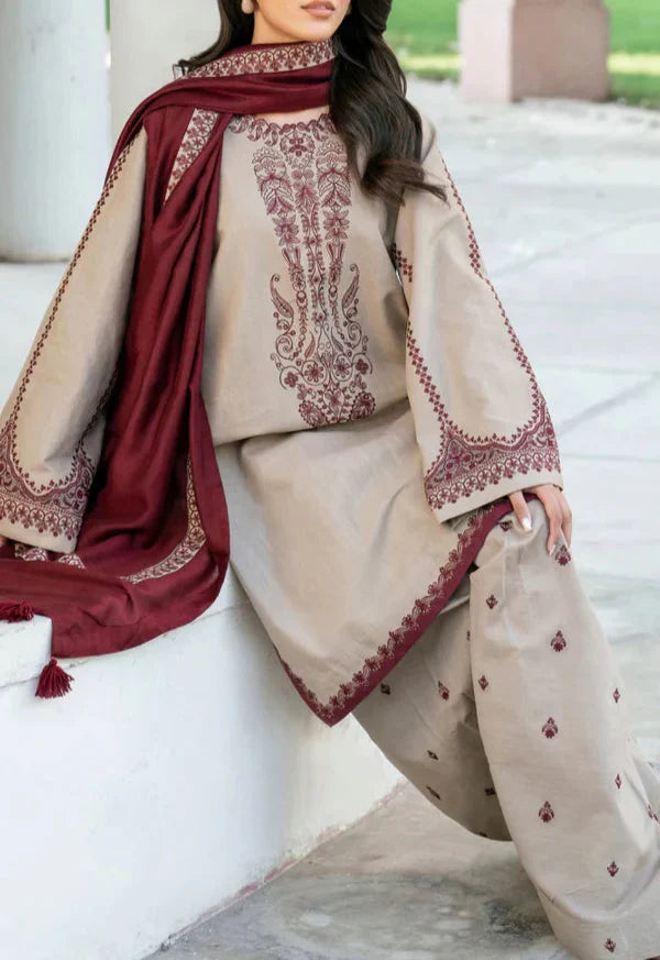 Grace S1235-Embroidered 3pc Lawn Dress With Embroidered Cotton Net Dupatta.