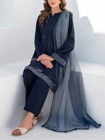 Grace Z(S1193)- Stitched Embroidered 3pc Lawn Dress With Printed Munar Dupatta.