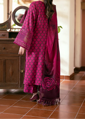 Grace W814 - Digital Printed 3pc Karandi Dress With Digital Printed Karandi Shawl.