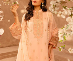PEACH DELIGHT– Embroidered Chiffon Unstitched 3Pc Suit.