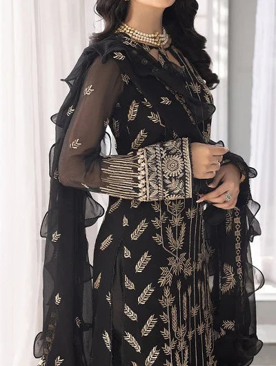 Grace Z-(Jade Black) -Stitched Embroidered chiffon 3Pc Suit