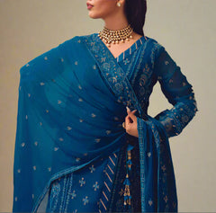 BLUE NOVA– Embroidered Chiffon Unstitched 3Pc Suit.