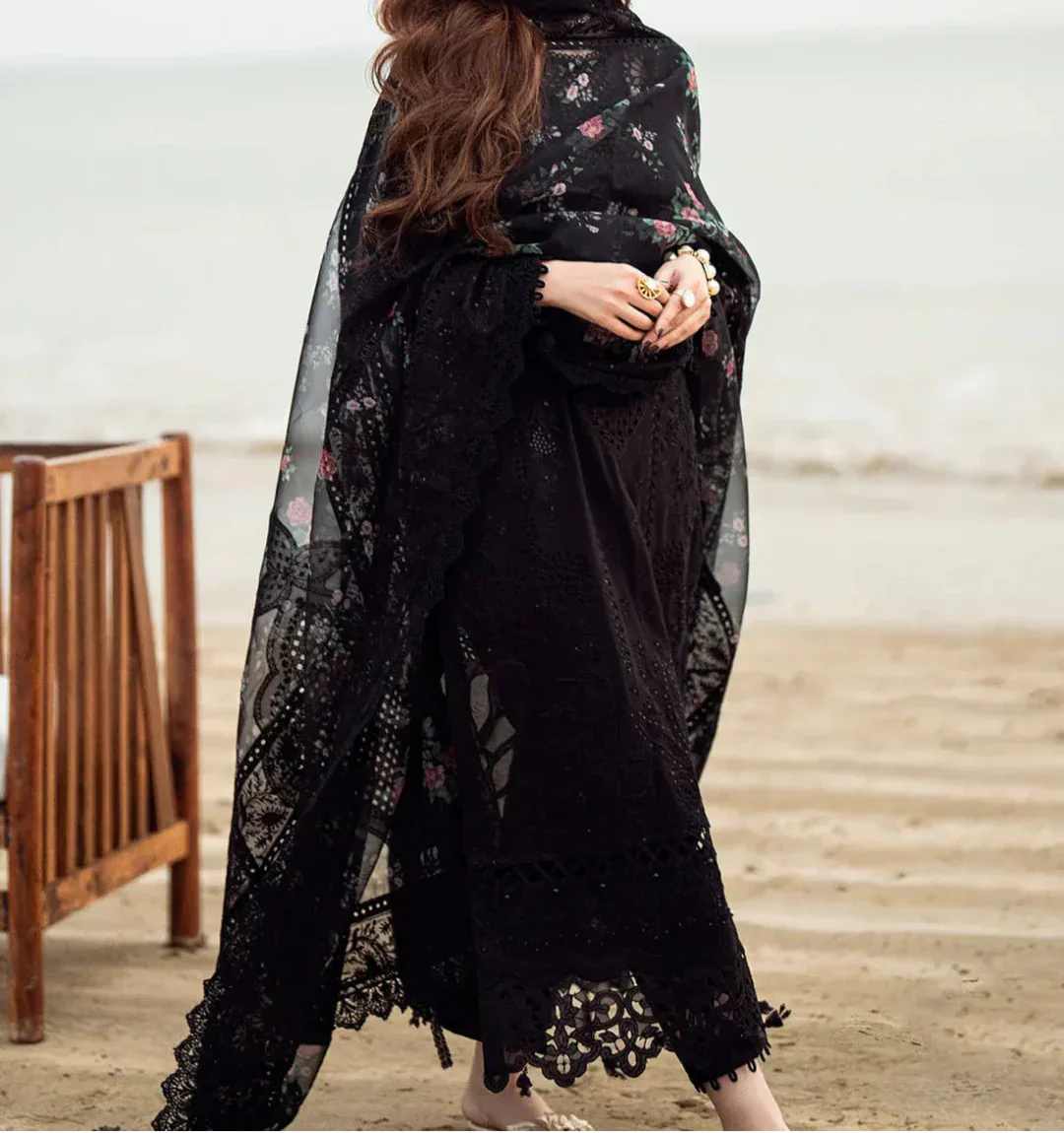 Grace W753-Embroidered 3pc CHIKANKARI Marina Dress With Printed Munar Dupatta.