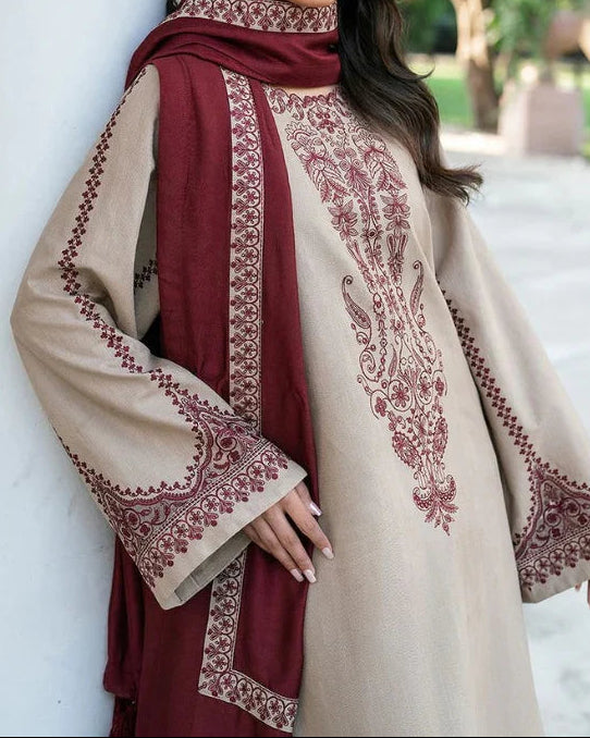 Grace W709-Embroidered 3pc Marina Dress With Printed Shawl