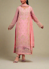 Grace Z-(SILKEN BEIGE) -Stitched Embroidered chiffon 3Pc Suit
