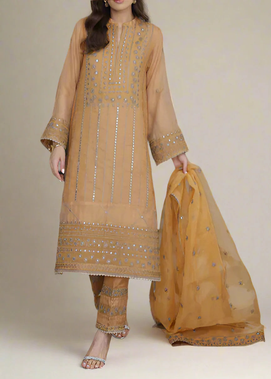 Grace Z-(MARIGOLD) -Stitched Embroidered chiffon 3Pc Suit