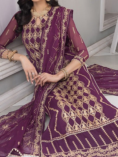 Grace Z-(Marjanda)- Stitched Embroidered Chiffon 3Pc Suit